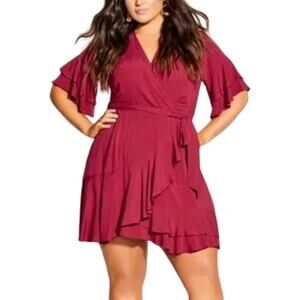 NWT CITY CHIC Fiesta Fun Faux Wrap Dress in Rhubarb  SZ 20